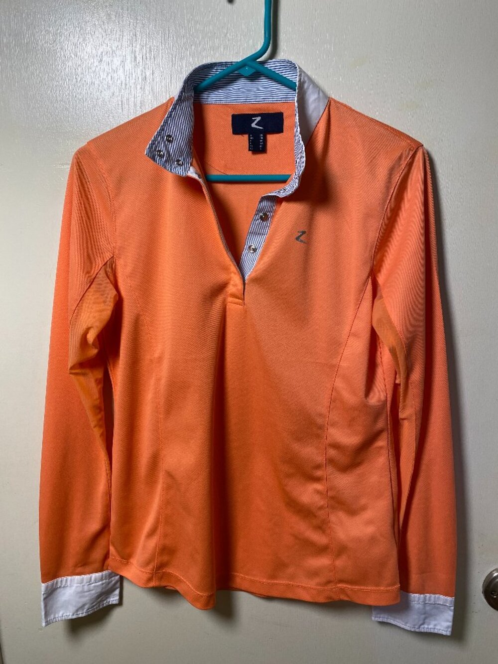 Horze Equestrian Show Shirt Orange Long Sleeve Riding Top US 8